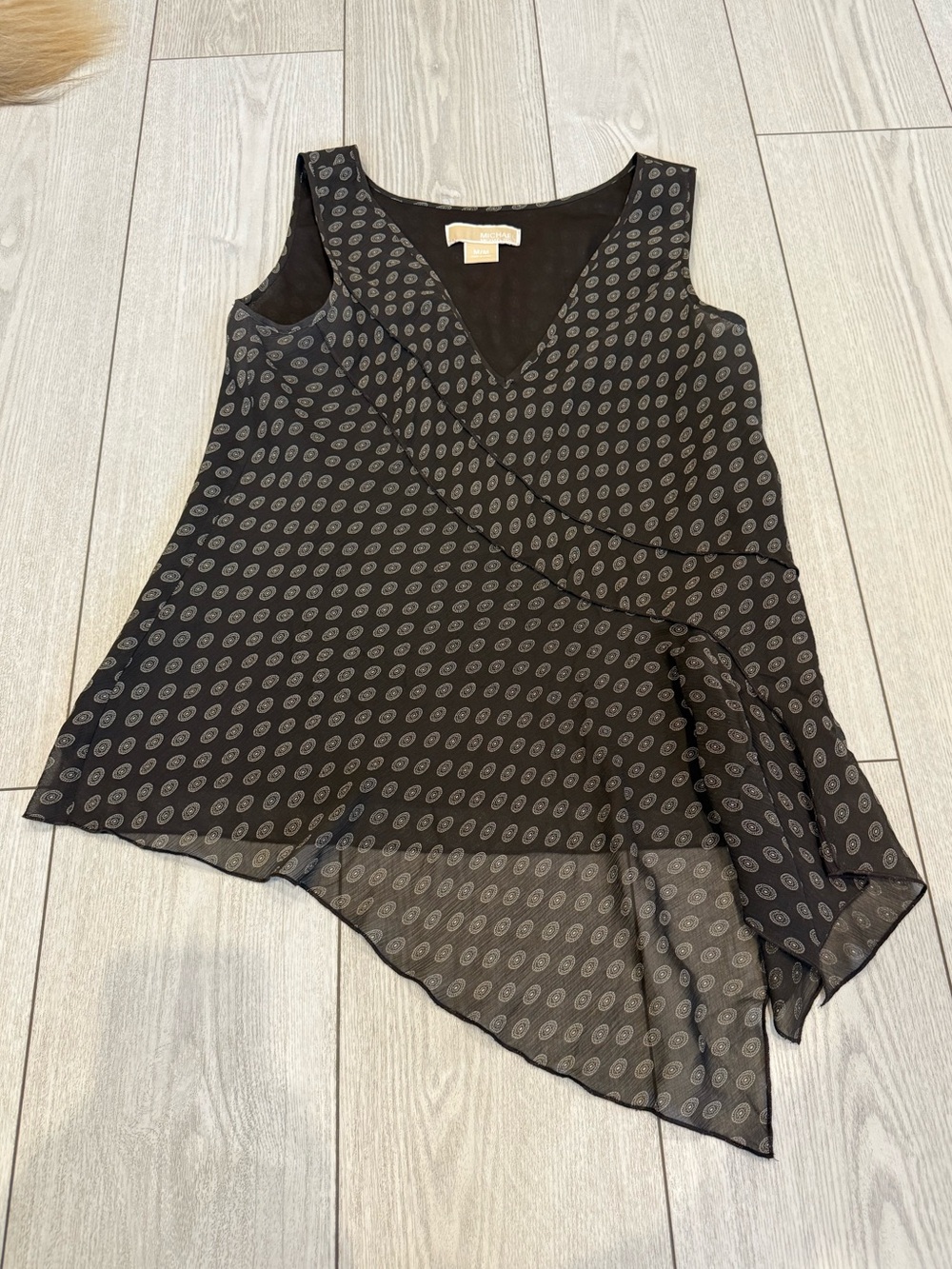 Michael Kors 100% silk top y2k brown white tank blouse polka dot V-neck medium